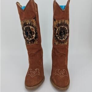 VTG Women's Western Cowgirl Boots – Embroidered Feathers – 5th Dimension Size 6
